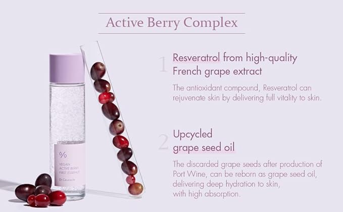 Dr.Ceuracle Vegan Active Berry First EssenceㅣHigh-Density Resveratrol Capsules from French Grapes, Vitamin A from Cranberry, Upcycled Grape Seed OilㅣBoosting Vitality, Revive & Rejuvenate Skin