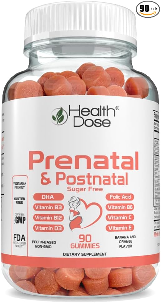 Prenatal & Postnatal Vitamins for Pregnant and Lactating Women, DHA & Folic Acid,Gluten & Sugar Free Vitamin B6, B12, C + Zinc for Immunity 90 Count Gummies.