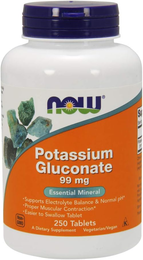 NOW Supplements, Potassium Gluconate 99mg, Easier to Swallow, Essential Mineral*, 250 Tablets