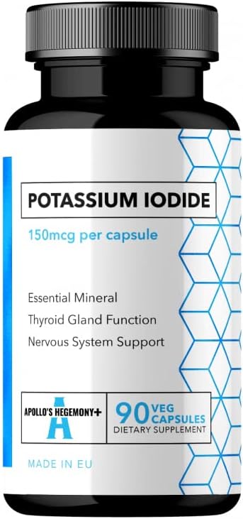 Potassium Iodide 150 mcg per Capsule - 90 Vegan Capsules - 3 Months Supply - for Optimal Gland Function and Energy Metabolism - Diet Supplement by Apollo's Hegemony