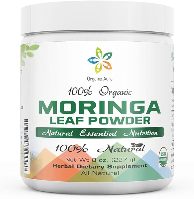 Certified Organic Moringa Leaf Powder-8Oz. USDA Certified Organic. Naturally boosts Energy, Metabolism & Immunity. 100% Pure and Raw. Green Whole Superfood. No GMO, Gluten Free.