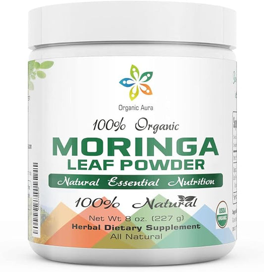 Certified Organic Moringa Leaf Powder-8Oz. USDA Certified Organic. Naturally boosts Energy, Metabolism & Immunity. 100% Pure and Raw. Green Whole Superfood. No GMO, Gluten Free.