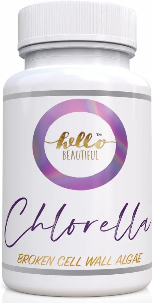 Hello Beautiful Chlorella - Broken Cell Wall Algae 500mg for Hair Growth Flat Tummy Healthy Gut - 60 Capsules