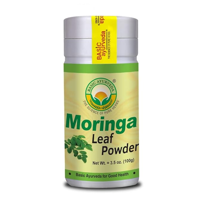 BASIC AYURVEDA Moringa Powder | 3.53 Oz (100g) | Organic Drumstick Tree Leaves Powder for Tea Drinks & Smoothies | Natural Source of Vitamin C | for Joint Support