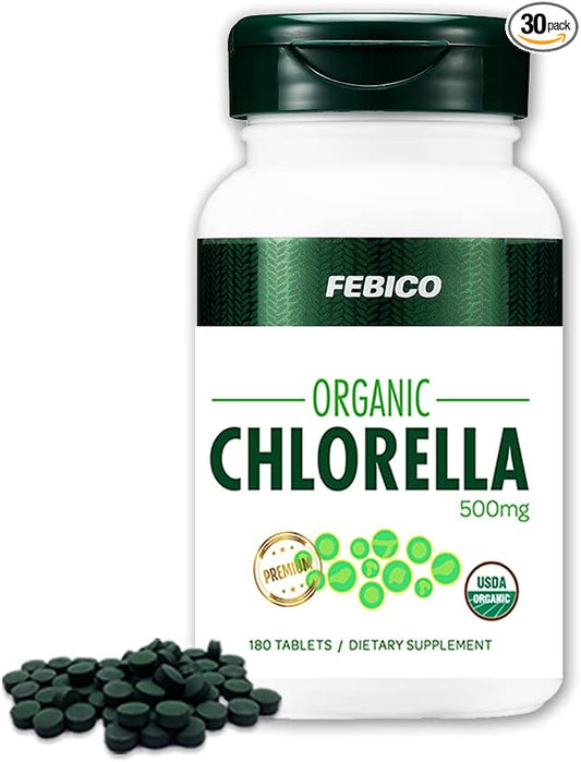 Organic Chlorella Tablets- 500mg, 180 Counts, 30 Days Supply- USDA, Naturland, Halal Certified- Vegan, Non-GMO, High Dietary Fiber, Rich Protein, Best Green Superfoods mit