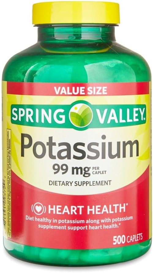 Potassium Caplets Dietary Supplement Value Size, 99 Mg, 500 Count