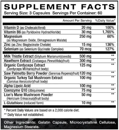 Blockade a Blend of Milk Thistle,Saw Palmetto,cordyceps,Lion's Mane,L Glutathione,COQ10,Magnesium and Others for Complete Cycle Support,Liver Health,and Immune Support