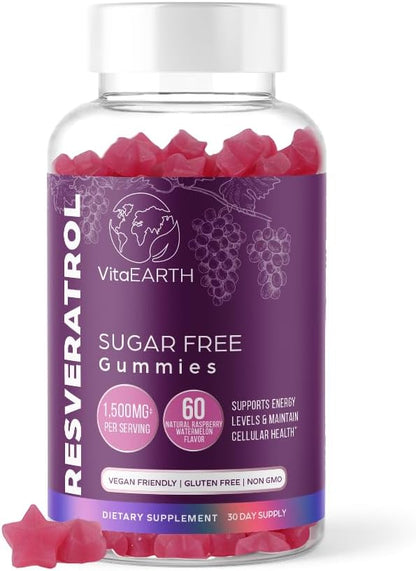 Anti Aging Resveratrol Supplement – 1500mg Resveratrol Gummies for Heart, Immune System – Raspberry Watermelon Flavored Antioxidants Supplement Energy Booster Supports Brain, Cellular Health