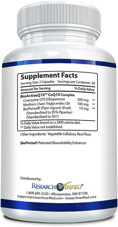 Research Verified CoQ10-100% Pure Extra Strength 300mg CoQ10 – Improved Absorption and Bioavailability with Bioperine - Boost Antioxidant Levels, Improve Cardiovascular Health, 60 Vegan Capsules