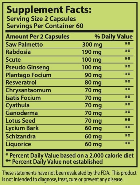 PCS Matrix - Lower PSA Levels - See Our LAB Results! - 100% Natural Ingredients: Saw Palmetto, Rabdosia, Scute, Plantago Focium, Chrysantaomum, Ganoderma, Lotus Seed - Vegan Capsules (120ct)