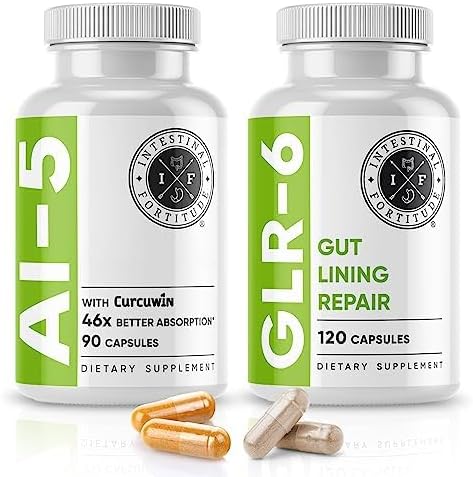 AI-5 & GLR-6 Digestive Health Supplement Bundle w/Glutamine, Turmeric, Curcumin for Gut Health Capsule Supplement & Support Digestive Health, Non-GMO, Dairy Free - 30-Day Supply