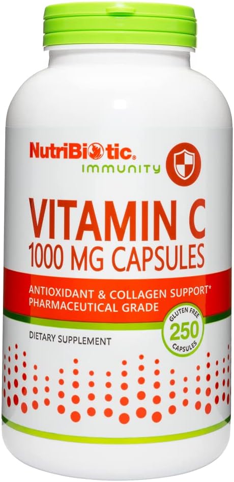 NutriBiotic - Vitamin C 1000 Mg Capsules, 250 Count | Essential Immune, Antioxidant & Collagen Support Supplement | Pharmaceutical Grade L-Ascorbic Acid, 1000 Mg Per Serving | Gluten & GMO Free