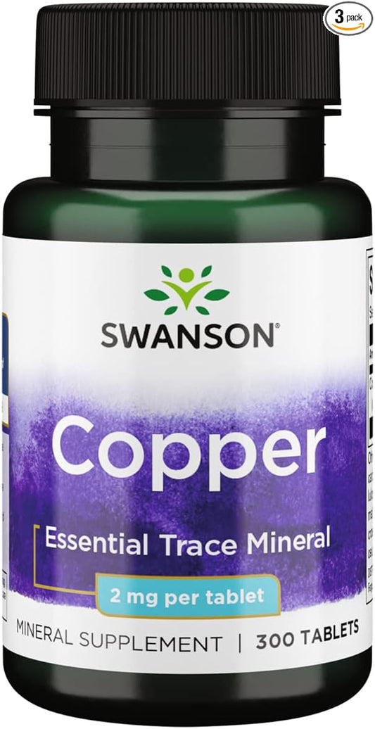 Swanson Copper Mineral Supplement - 2 mg (Copper Chelate) - Antioxidant, Immune System, and Cell Support - 300 Tablets (3 Pack)