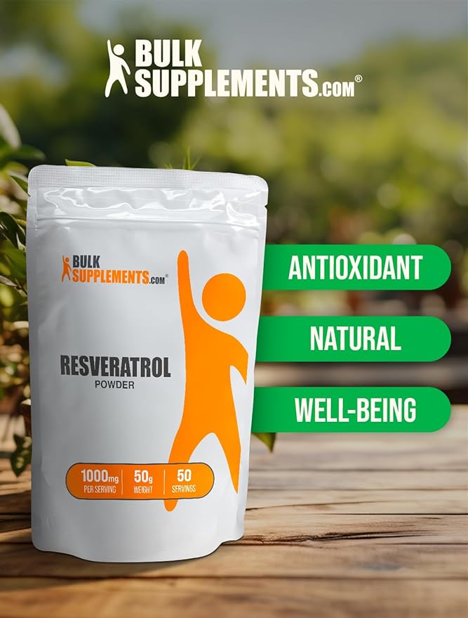 BulkSupplements.com Resveratrol Powder - Resveratrol Supplement, Polygonum Cuspidatum, Resveratrol 1000mg - Antioxidant & Gluten Free, 1000mg per Serving, 50g (1.8 oz) (Pack of 1)