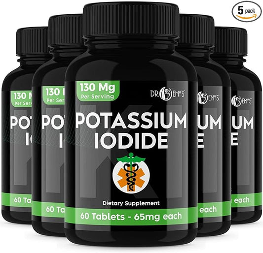 Potassium Iodide Pills Tablets - 5-Pack 130mg Servings Total of 300 Tablets -Dr Emys Potassium Iodide Tablets