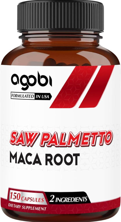 agobi 1500mg Saw Palmetto Supplement with Maca Root - High Extract Support for Hair Health, Restful Mood, Immune System & Energy Production - 150 Veggie Capsules