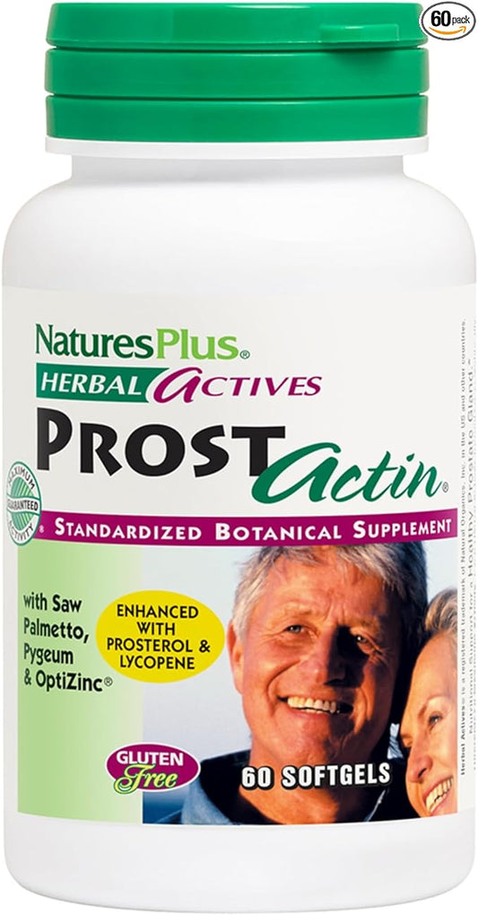 Natures Plus Herbal Actives ProstActin - 200 iu Vitamin E, 60 Softgels - Healthy Prostate Gland Support, with Saw Palmetto, Pygeum & Pumpkin Seed Oil - Gluten-Free - 30 Servings