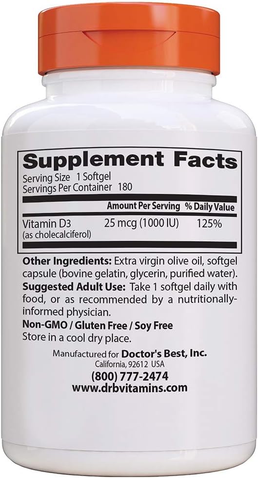 Doctor's Best Best Vitamin D3 1000 IU, Softgel Capsules, 180-Count