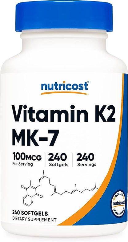 Nutricost Vitamin K2 MK-7 100 mcg, 240 Softgels - Gluten Free and Non-GMO MK7