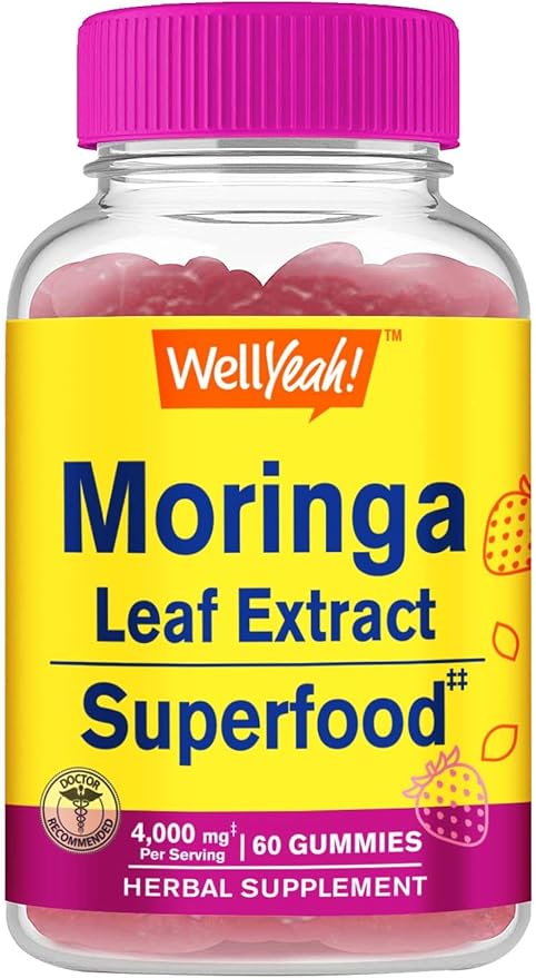 Moringa Leaves Extract Gummies (4,000mg) | Antioxidants, and Immune Support | Gluten Free, Non GMO | Strawberry Flavor | 60 Count