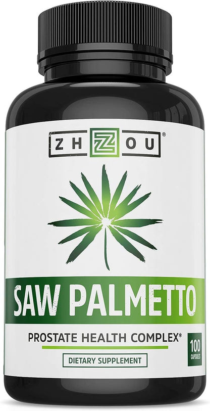 Zhou Nutrition Saw Palmetto Extract 500 mg, Prostate Health, Urinary Tract Support, DHT Blocker for Men and Women Hair Growth, Non-GMO, 100 Capsules (Packaging may vary)