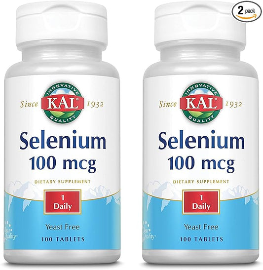 Kal 100 Mcg Selenium Yeast Free Tablets, 100 Count | Pack of 2