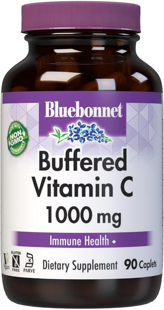 BlueBonnet Nutrition Buffered Vitamin C1000 mg Vegetable Capsules Buffered Calcium Ascorbate for Immune Health Soy Free Gluten Free NonGMO Kosher Dairy Free Vegan Vegetable Capsules, Citrus, 90 Count