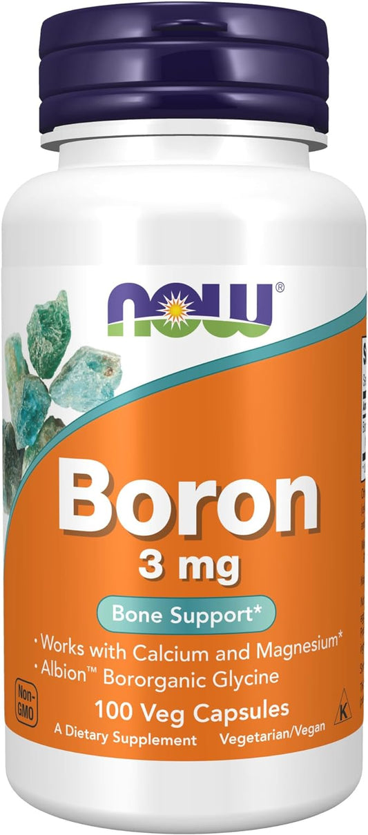 NOW Supplements, Boron 3 mg (Bororganic Glycine), Structural Support*, 100 Veg Capsules