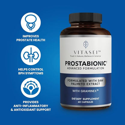 Prostabionic Prostate Dietary Supplements for Men W/Saw Palmetto, Bio-quercetin & Pygeum Africanum, Reduce Bathroom Trips - 60 Capsules