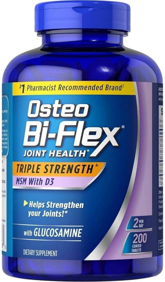 Osteo Bi-Flex Triple Strength Glucosamine 1500 mg, MSM 1500 mg with Vitamin D3 1000 UI Tablets, 200 Count (Pack of 1)