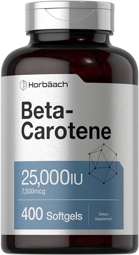 Horbäach Beta Carotene 25000 IU Softgels | 7,500 mcg | 400 Count | Non-GMO and Gluten Free Formula | Vitamin A as Beta-Carotene Supplement | Value Size