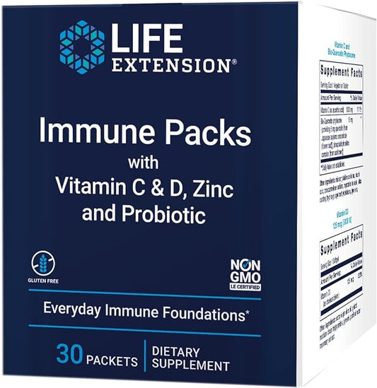 Life Extension - Immune Packs with Vitamin C & D, Zinc and Probiotic (30 Packs)