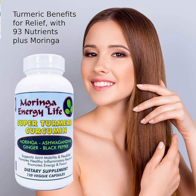 Moringa Super Turmeric Capsules 120, Natural Superfood Supplement for Moringa Oleifera Leaf, Curcumin, Black Pepper, Ashwagandha, Ginger. Gluten-Free, Vegan