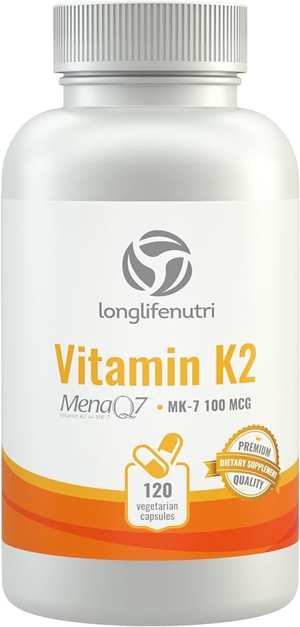 Vitamin K2 MK7 100 Mcg with MenaQ7-120 Veg Caps | from Natto | Heart & Bone Health | Cardiovascular Support | Non-GMO