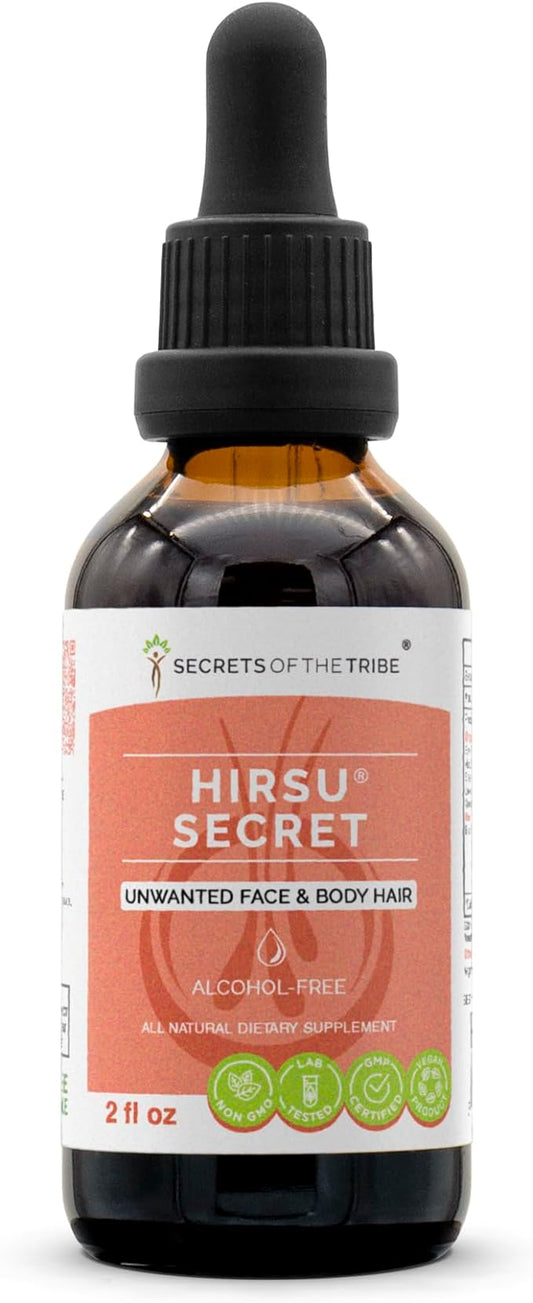 Hirsu Secret Alcohol-Free Extract, Saw Palmetto, Black Cohosh, Vitex, Spearmint, Lavender, Green Tea. Glycerite Tincture, Unwanted Face & Body Hair (2 fl oz)