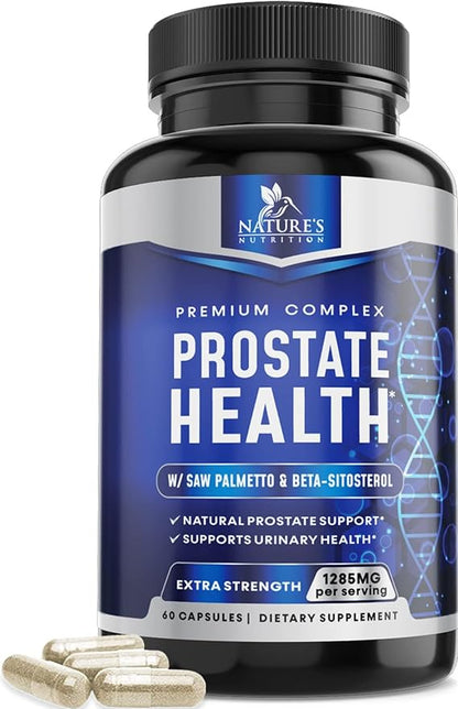 Prostate Support Supplement for Men's Health - Supplements Formula with Saw Palmetto, Beta Sitosterol, Stinging Nettle, Pumpkin Seed, Lycopene - Supports Prostate & Urinary Health - 60 Capsules