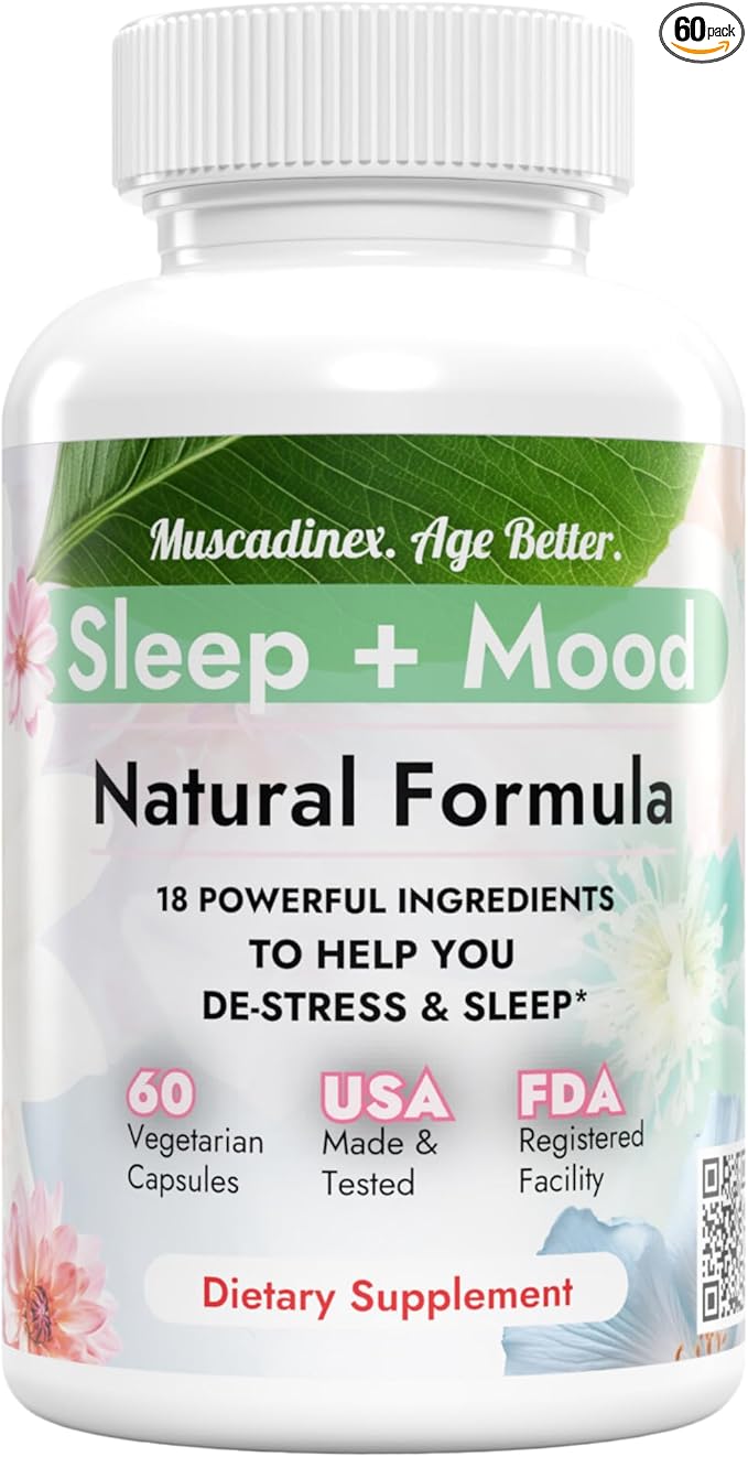 Organic Sleep Aid + Mood Blend. 18 Ingredients. Meditation in a Bottle. Natural, Vegetarian, 60 Caps. USA Made. Wake Up Refreshed with Ashwagandha, Melatonin, St Johns Wort.