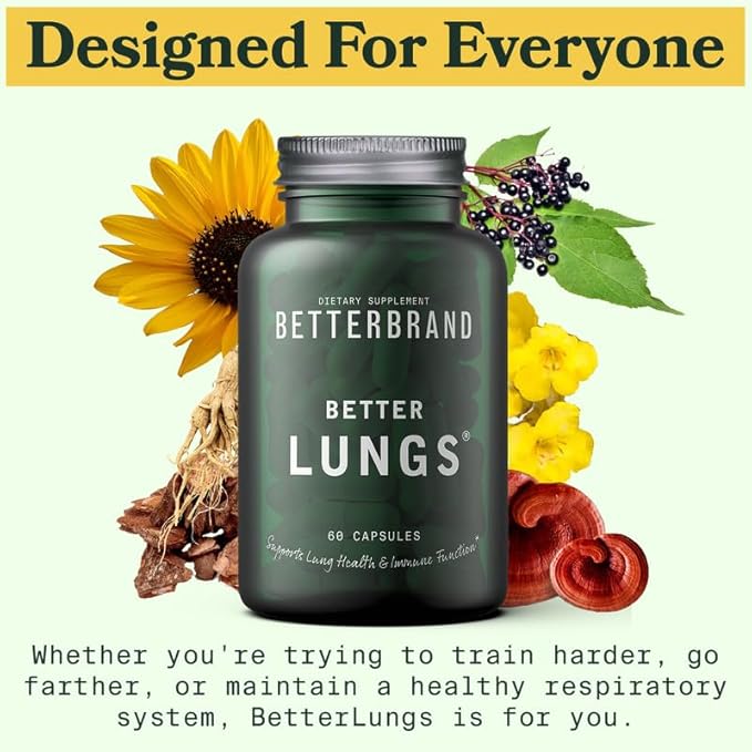 Betterbrand BetterLungs Daily Respiratory Health Supplement | with Mullein Leaf, Elderberry, Vitamin D, Ginseng and Reishi Mushroom | Lung Health, Allergy, Sinus, and Mucus Relief (60 Capsules)