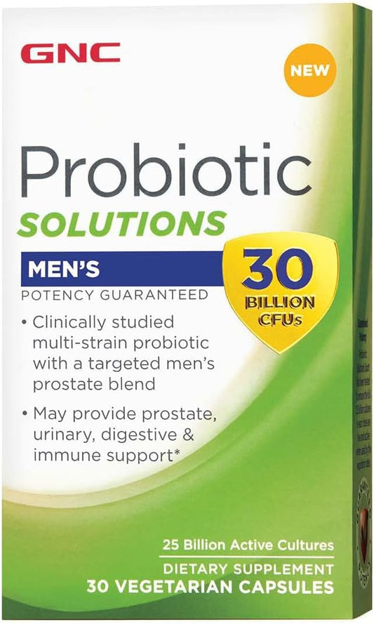 GNC Probiotic Solutions Men's | Clinically Studied Multi-Strain for Men, Supports Digestive and Immune Health, Vegetarian | 30 Capsules