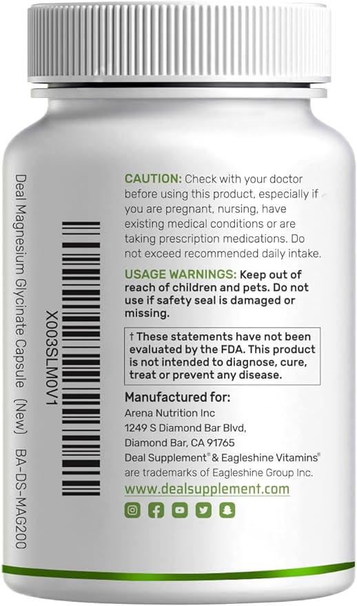 Magnesium Glycinate Plus Vitamin C – 100% Chelated for Absorption – Essential Mineral Supplement for Muscle, Mood, Sleep, & Heart Health