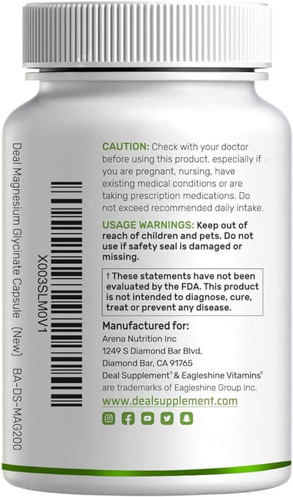 Magnesium Glycinate Plus Vitamin C – 100% Chelated for Absorption – Essential Mineral Supplement for Muscle, Mood, Sleep, & Heart Health