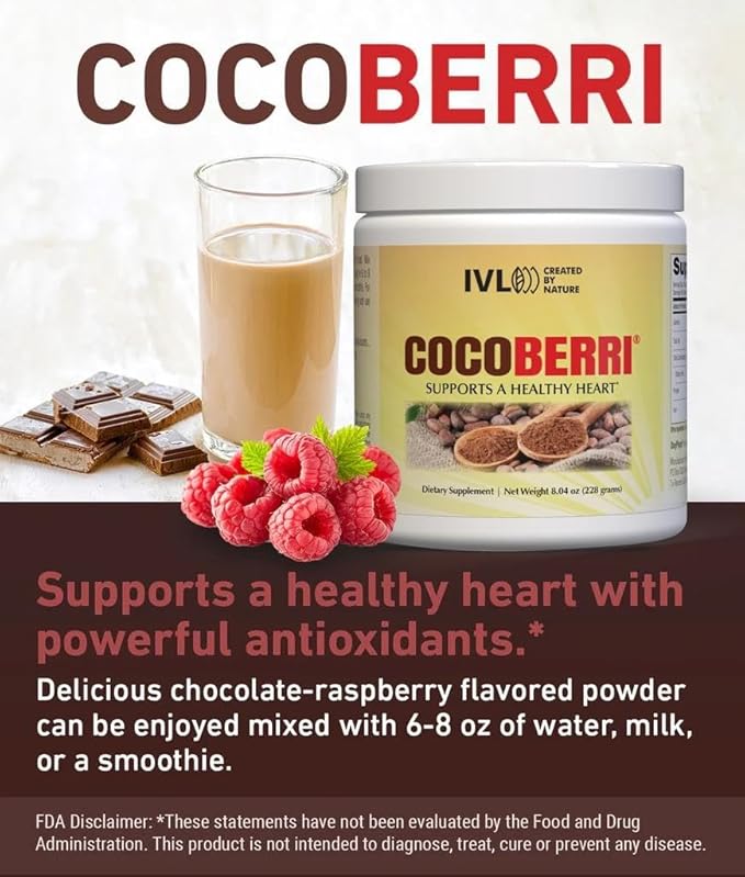 CocoBerri - Mixed of Alkalized Cocoa Powder and Resveratrol-Rich Berries - Supports a Healthy Heart, Reduce Oxidative Stress, Antioxidants (30 Servings)