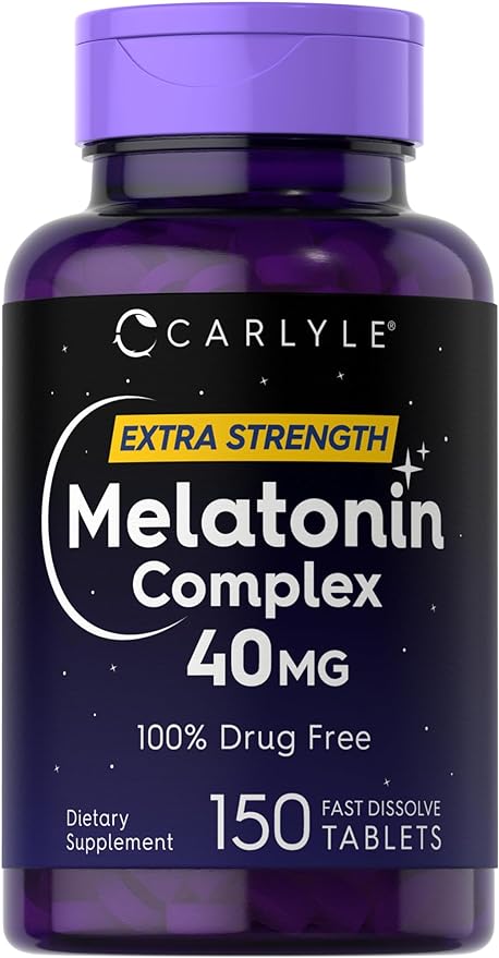 Carlyle Melatonin 40mg Complex | 150 Fast Dissolve Tablets | Extra Strength Support | with Ashwagandha and Chamomile | Vegetarian, Non-GMO, Gluten Free Supplement