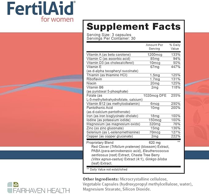 FertilAid for Women, Fertility Supplement for Women & Natural Fertility Vitamin with Vitex, Support Female Cycle Regularity & Ovulation, Comprehensive Prenatal Multivitamin with Folate, 2 Month Supply