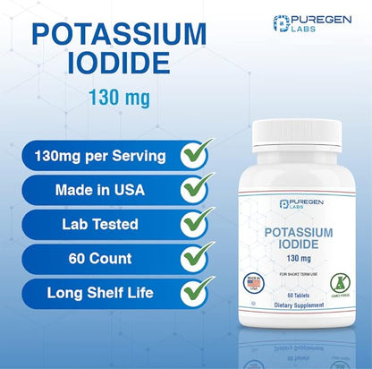 Potassium Iodide Tablets 130 mg EXP 10/2025, Kosher Iodine Tablets, Thyroid Support – 8 Pack | 480 Tablets Total