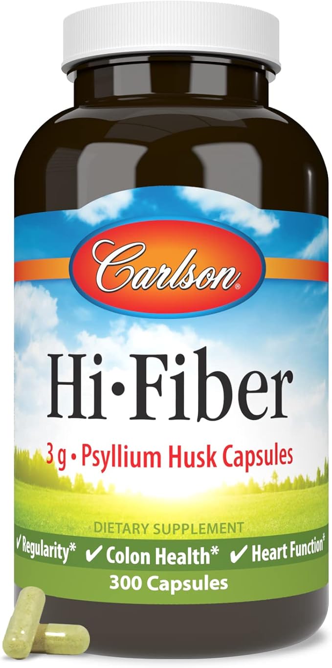 Carlson - Hi-Fiber, 3 g, Psyllium Husk Capsules, Regularity, Colon Health & Heart Function, 300 Capsules