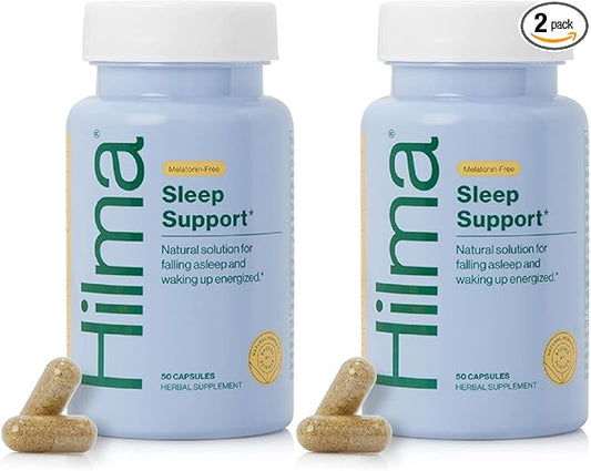 Hilma Sleep Aid Formulated with Magnesium & L-Theanine – Natural Sleep Aids for Adults to Help You Fall Asleep & Stay Asleep Melatonin-Free - Non-Drowsy Next Day Formula – 2 Pack w/ 100 Vegan Capsules