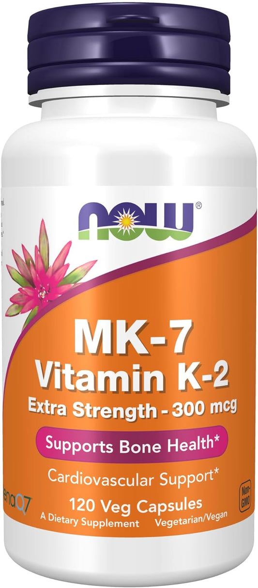 NOW Supplements, MK-7 Vitamin K-2 300 mcg, Cardiovascular Support*, Supports Bone Health*, 120 Veg Capsules