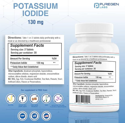 Potassium Iodide Tablets 130 mg EXP 10/2025 Kosher Iodine Tablets, Thyroid Supplement – 2 Pack | 120 Tablets Total