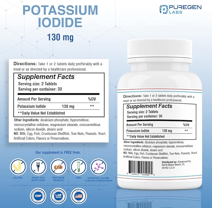 Potassium Iodide Tablets 130 mg EXP 10/2025, Kosher Iodine Tablets, Thyroid Support – 5 Pack | 300 Tablets Total